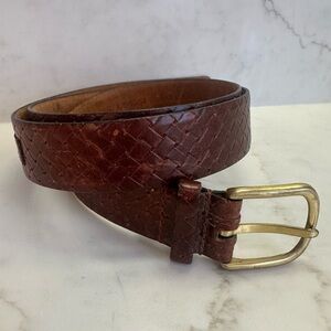 Full Grain Oiltan Leather Belt Men’s Size 34 Brown Woven Print EUC